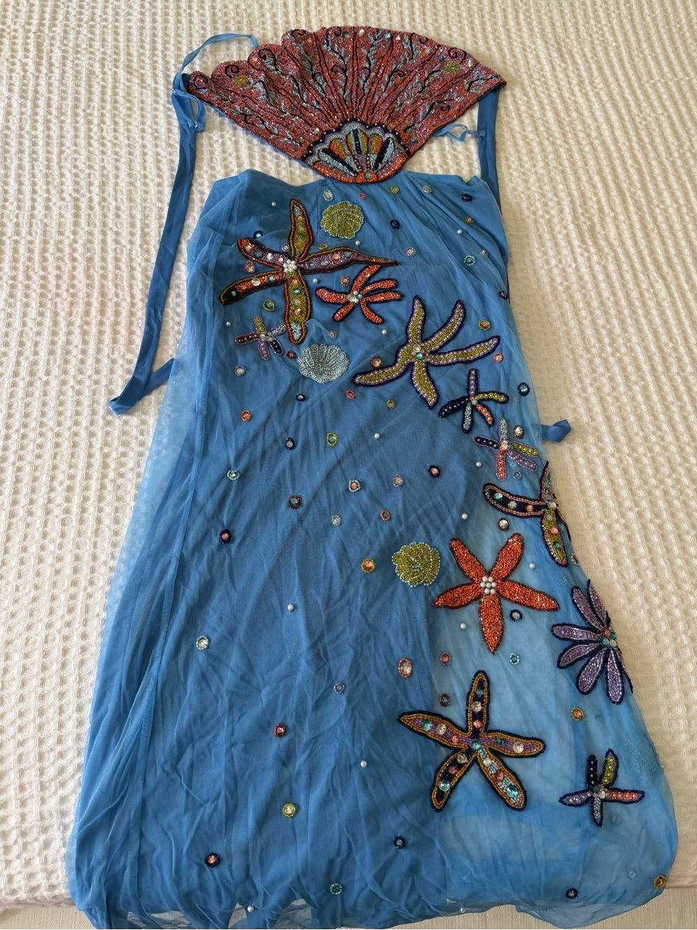America & Beyond MULTI SHELL PRISM EMBELLISHED LONG DRESS Beaded Sea Mermaid - Picture 2 of 10